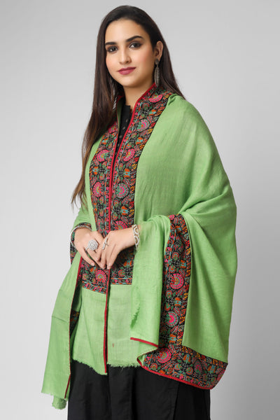 Green Pashmina patchwork dourdaar sozni shawl