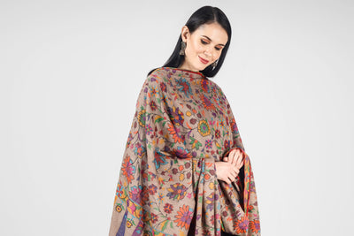 "KANI SHAWL - The Ravishing Shade of Natural (Khudrang) Woven with Dancing Florals and Nature's Colors in Splendid Kani Weave liked by these countries - USA, UK, GERMANY, UAE, INDIA, FRANCE, CANADA, AUSTRALIA, KUWAIT, CHINA."