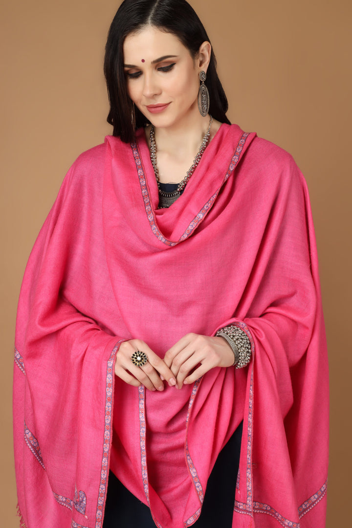 Pink Pashmina Light Pink Hashidaar Embroidery  Shawl