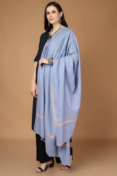 NMACC-MUMBAI - Pashmina shawl light gray with Brown hashidaar sozni shawl