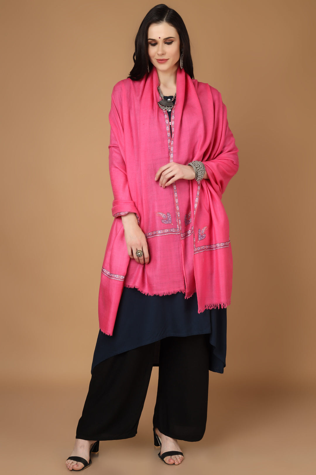 Pink Pashmina Light Pink Hashidaar Embroidery  Shawl