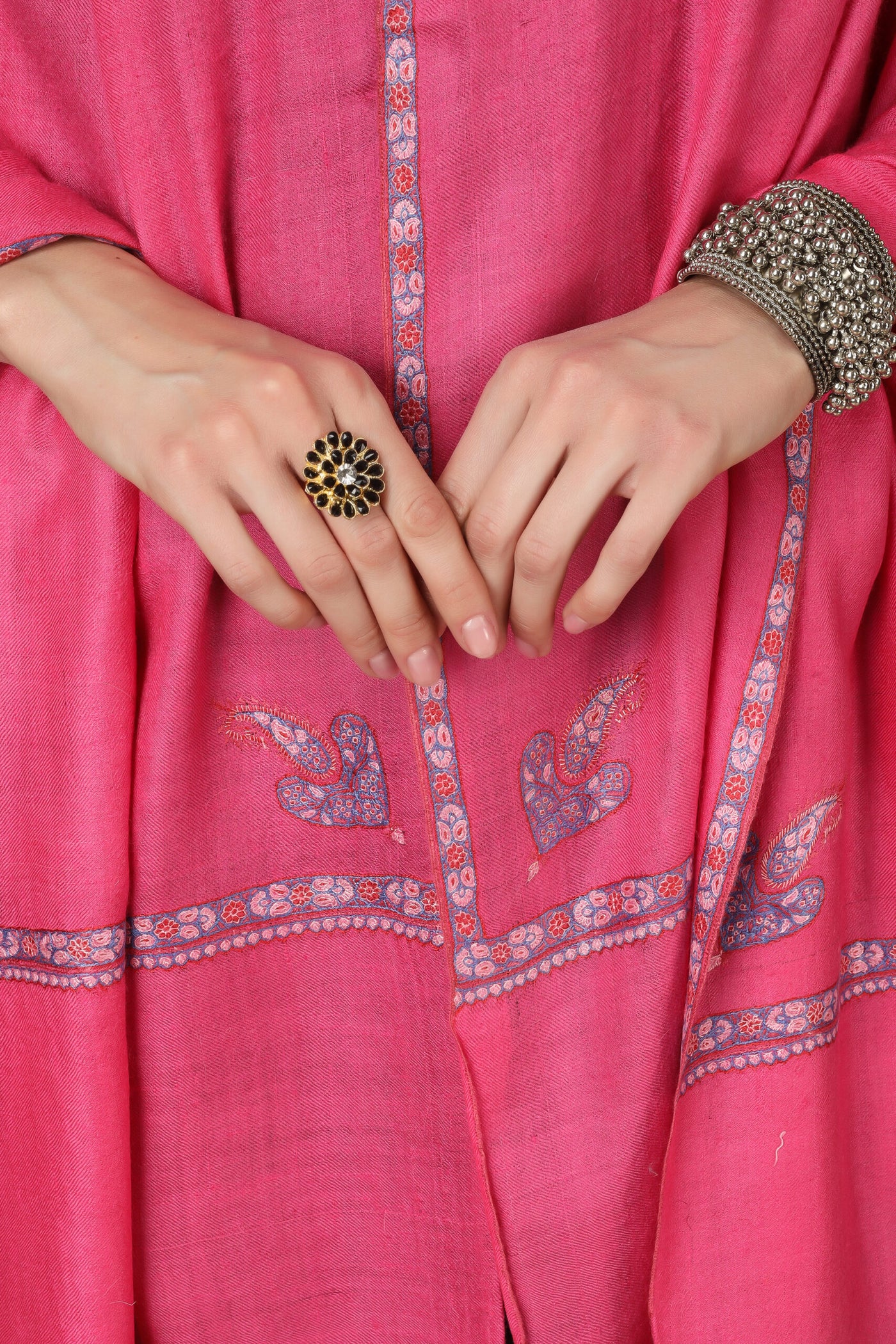Pink Pashmina Light Pink Hashidaar Embroidery  Shawl