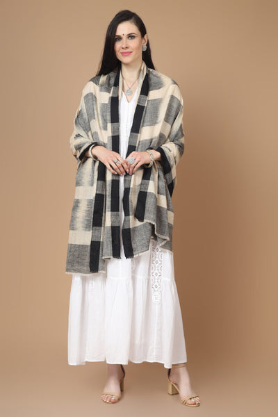 Gray white Ikat pashmina shawl