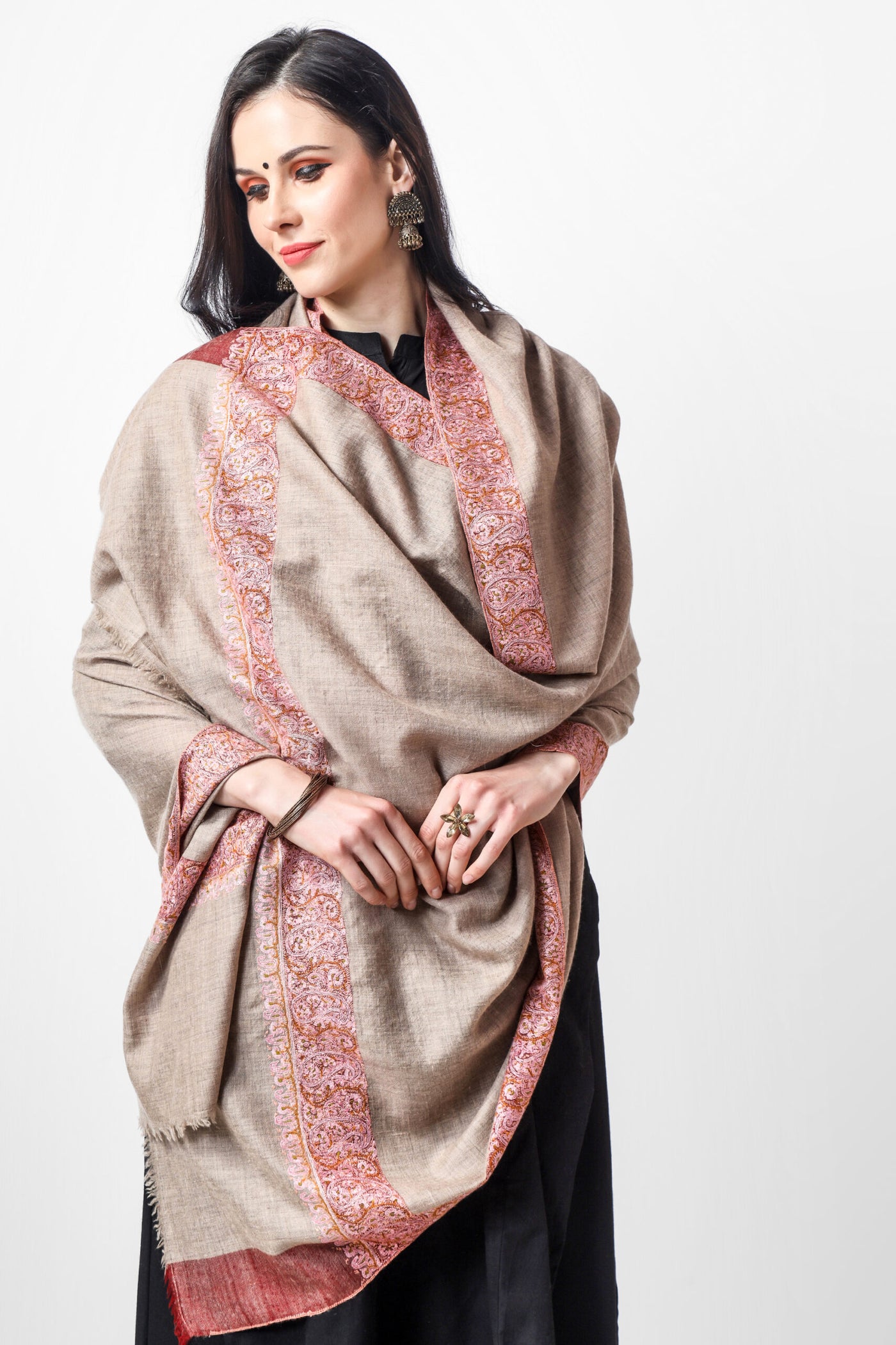 This authentic,  natural handwoven, handloom, handmade, Kashmiri Pashmina Shawl is crafted with meticulous attention to detail, made with natural cashmere fibers, adding to its soft  texture, perfect for keeping you cozy during chilly days. Embrace the warmth, luxury and elegance of this shawl