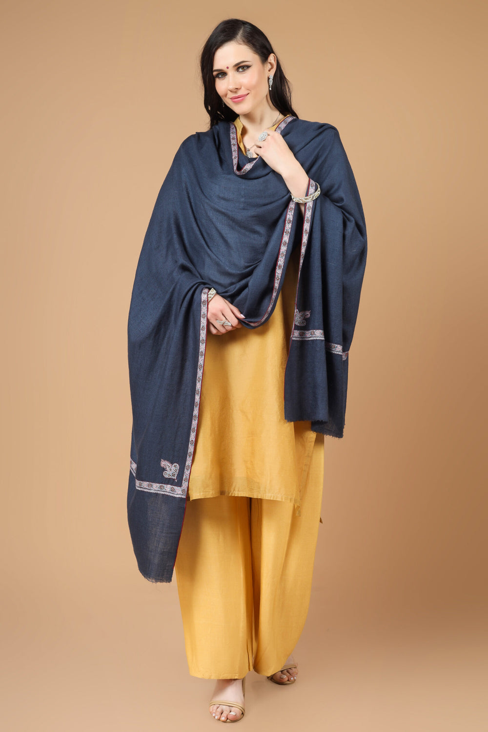 Dark blue Pashmina hashidaar sozni shawl