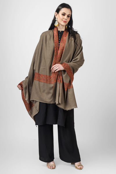 Natural  roshangah design  embroidered Pashmina Border shawl