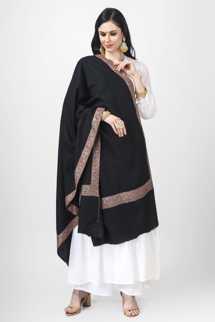 "PASHMINA -SHAWLS - in ROME by - KEPRA PASHMINA SHAWLS"Black Pashmina Behrooz Border sozni shawl