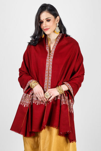 Maroon badamkaar  mahir Pashmina border sozni shawl