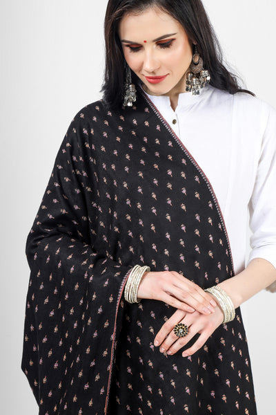 Black Pashmina small bootidaar sozni shawl
