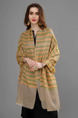 Mustard ,green on natural color stripes Pashmina shawl