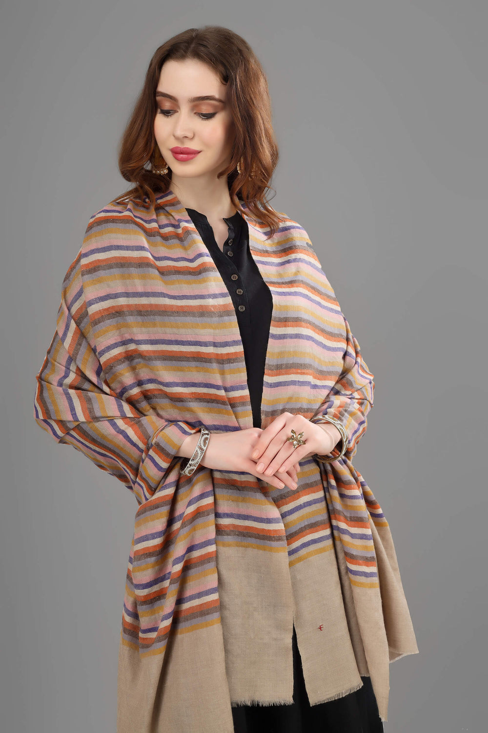 Designer multiple color stripes shawl