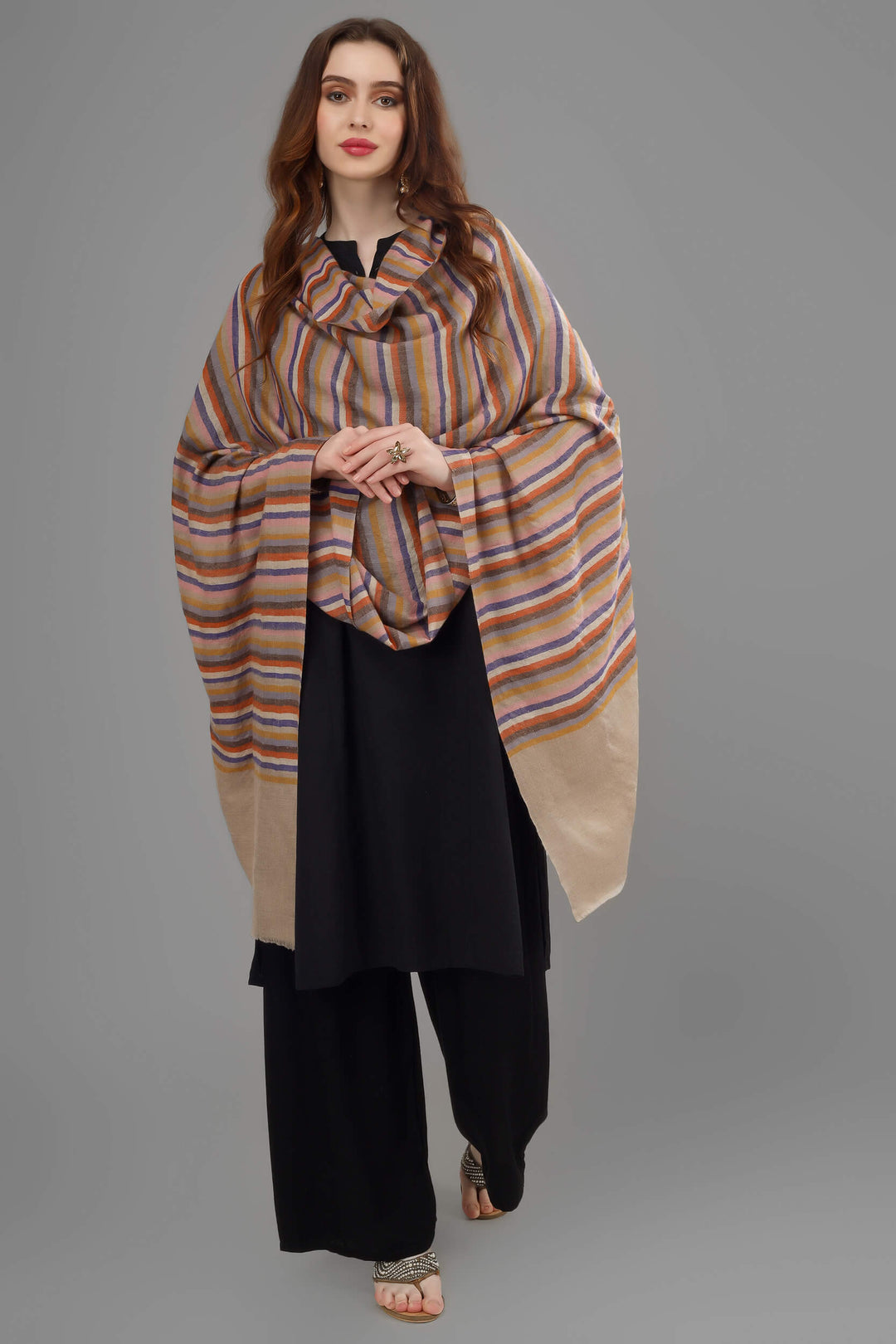 Designer multiple color stripes shawl