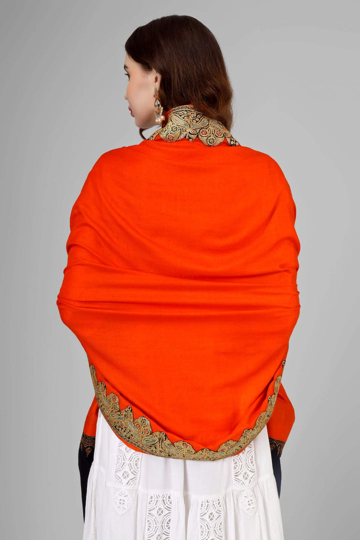 Orange black Pashmina golden tilla border shawl