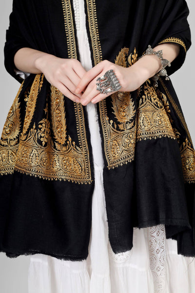Black Pashmina  golden tilla Paladaar shawl
