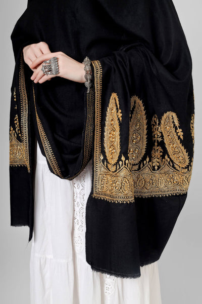 Black Pashmina  golden tilla Paladaar shawl